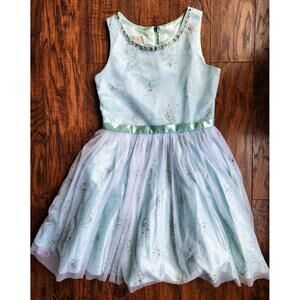 LIKE NEW! American Princess Girls Formal Blue Teal Glitter Gem Dress Size 14